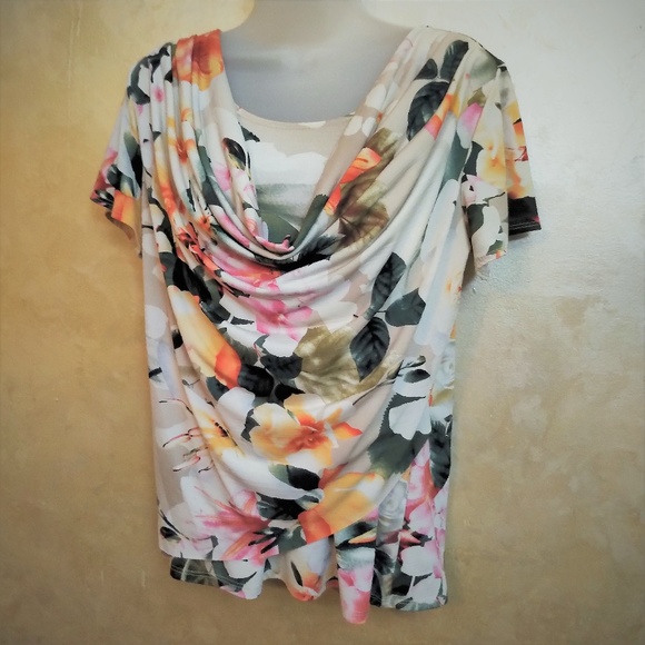 dressbarn Tops - Dressbarn Draped Neck Floral Top EUC M/L